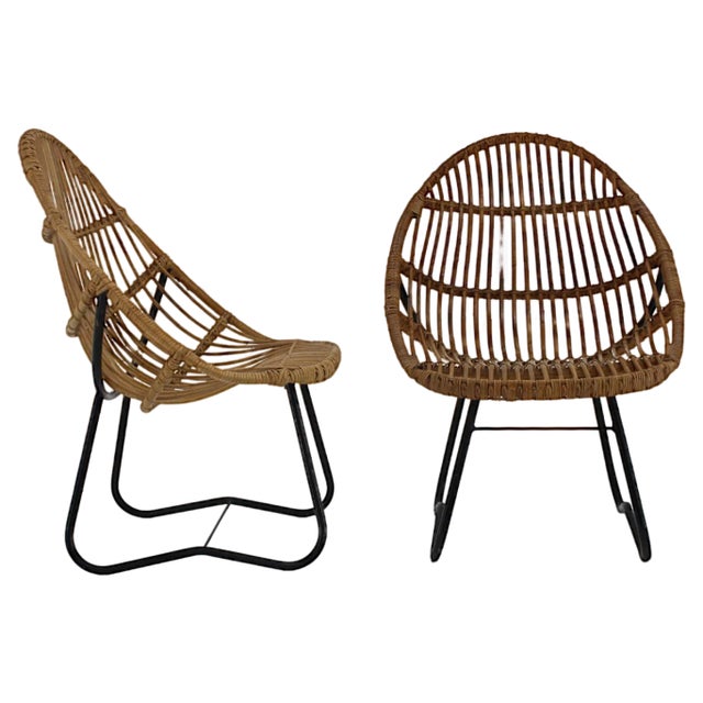 Set of Rattan Lounge Chairs by Uluv for Alan Fuchs, Czechoslovakia, 1960s For Sale