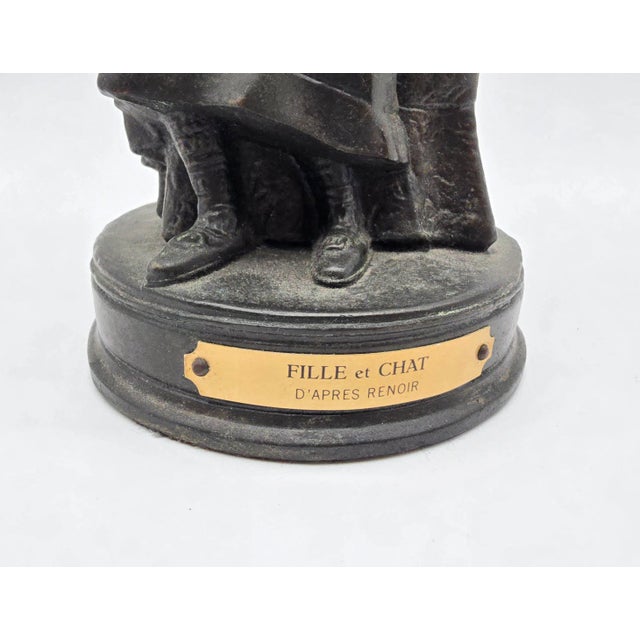 Traditional Mid 20th Century H. Kalish Fille Et Chat Girl Woman Lady With Cat Bronze Statue For Sale - Image 3 of 10