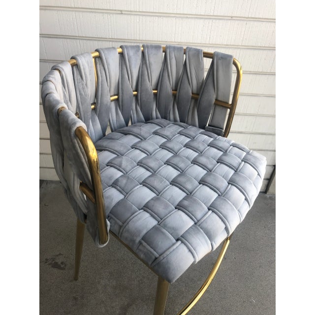 Modern Gray Velvet and Gold Milano Counter Stool For Sale - Image 4 of 6