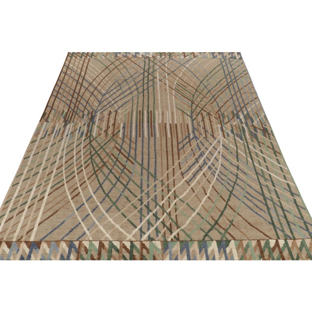 Mid-Century Modern Rug & Kilim’s Swedish Deco Style Rug in Beige-Brown With Multicolor Geometry For Sale - Image 3 of 7
