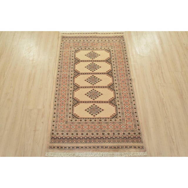 Tribal Bokhara Jaldar Rug 3’1” X 5’2” Beige Wool Tribal Hand-Knotted Oriental Carpet For Sale - Image 3 of 11