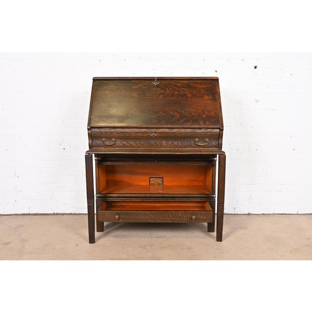 Globe Wernicke Mission Oak Arts & Crafts Drop Front Secretary Desk With