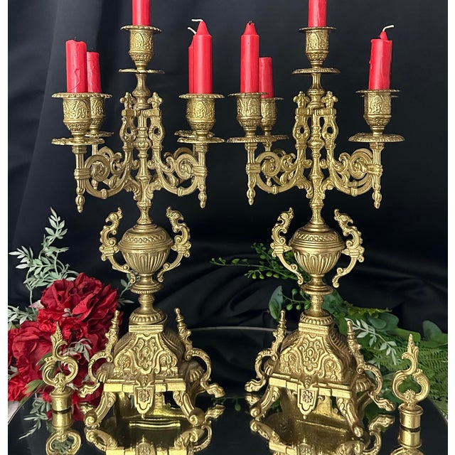 Vintage Brass Italian Brevettato Styled Candelabras - A Pair For Sale - Image 4 of 10