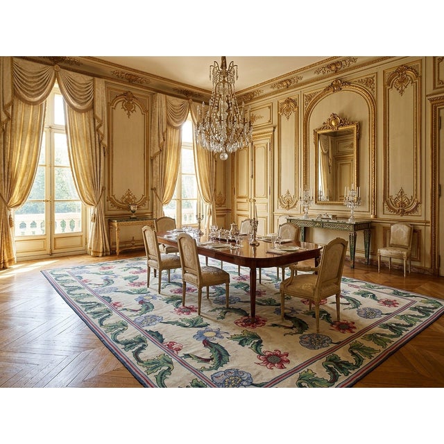 9x12 Vintage Aubusson Flat Weave Wool Rug, Ivory Garden Blossom For Sale - Image 11 of 12