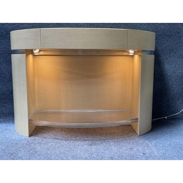 Henredon Pair of Henredon Half-Moon (Demilune) Illuminated Nightstands or Commodes For Sale - Image 4 of 9