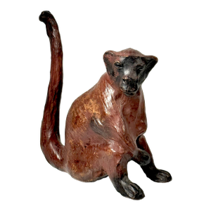 Vintage Capuchin Monkey Figure, Leather Wrapped, Glass Eyes
