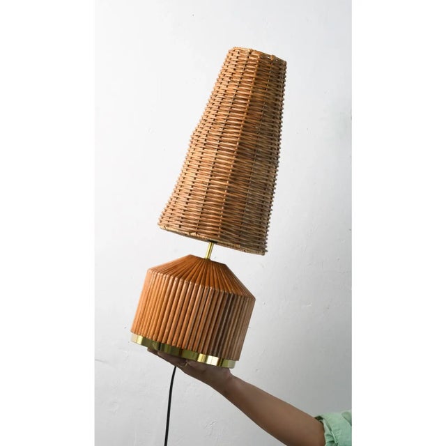 Mid-Century Modern Mid-Century Modern Style Pencil Reed Wicker Table Lamp For Sale - Image 3 of 5