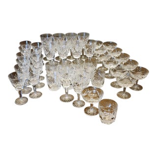 Mid 20th Century Ashling Cut by Waterford Crystal Stemware Collection Service for 12- 48 Pieces For Sale