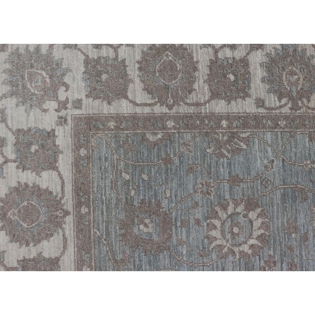 Modern Oushak by Keivan Woven Arts With Floral Design on Green-Blue Field For Sale - Image 9 of 12