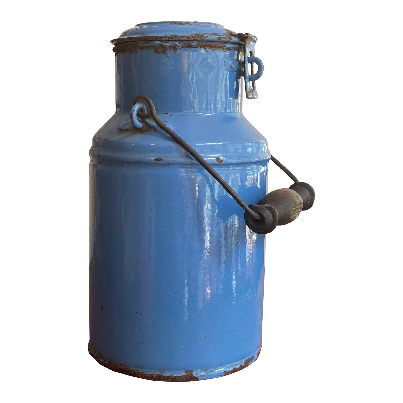 Early 20th Century Blue Enamel Milk Pail | Chairish