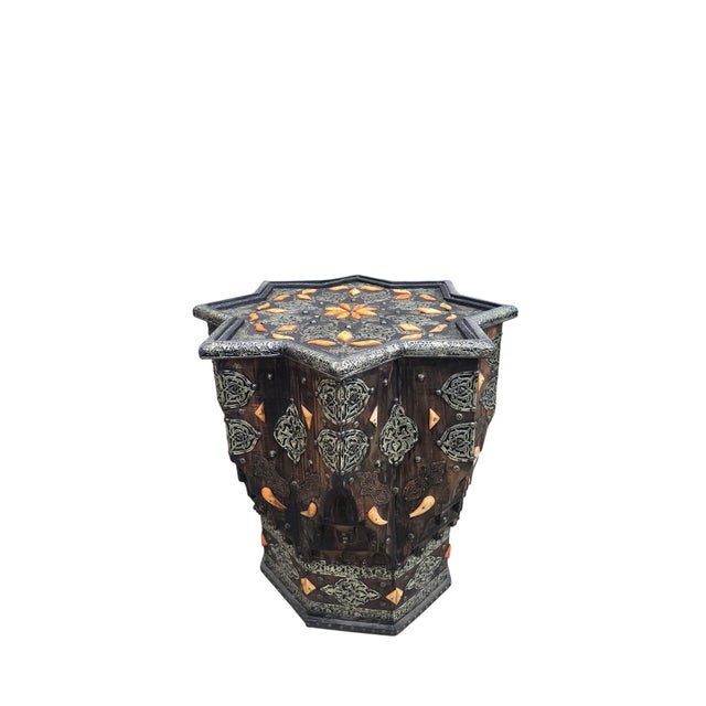 Modern Vintage Moroccan Moorish Bone Inlaid Star Shaped Accent Table For Sale - Image 3 of 8