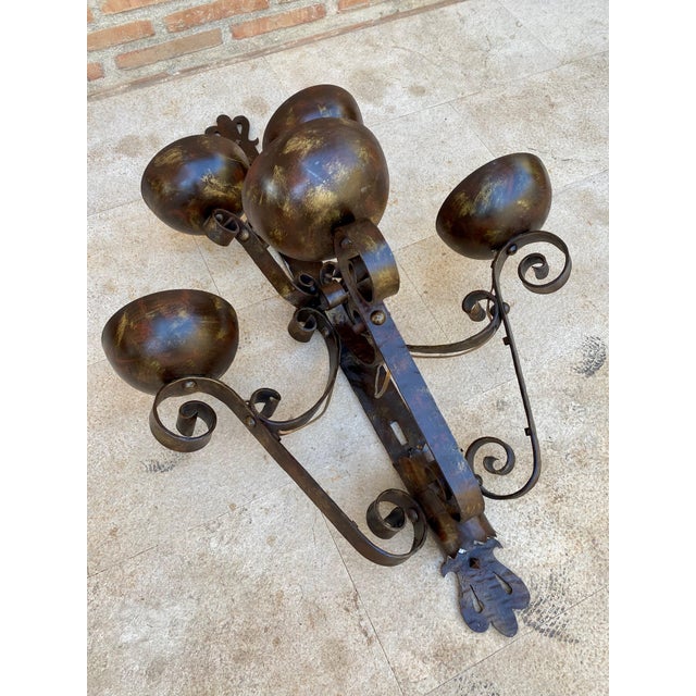 Pair of Big Spanish Hand-Forged Iron Wall Sconces, Mid-20th Century For Sale - Image 10 of 11