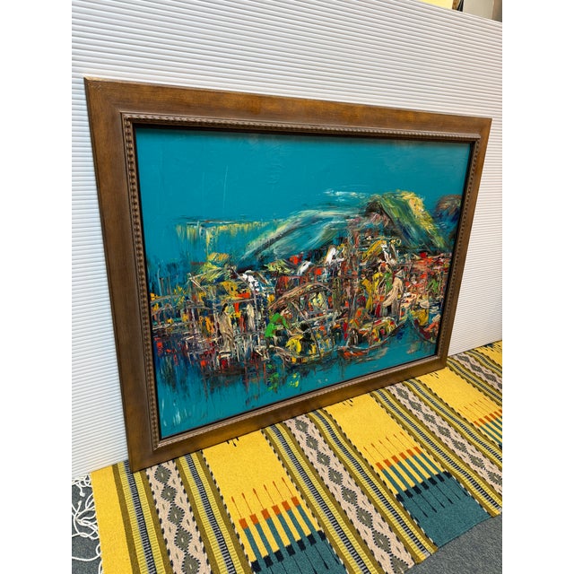 Design Plus Gallery presents an Original Oil Painting of an Abstract Expressionist Harbor Scene by Nguyen Lam. Lam is a...