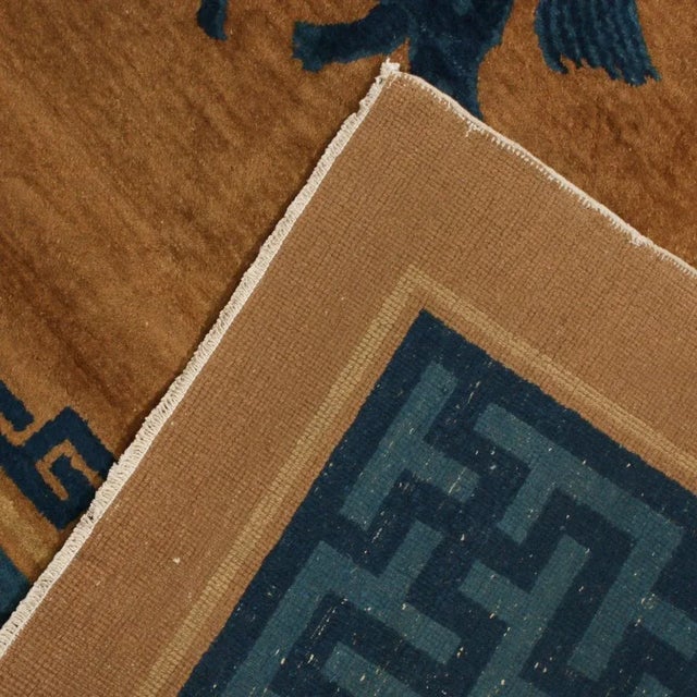Antique Peking Blue and Copper Brown Wool Rug With Rare Kirin Designs For Sale - Image 9 of 9