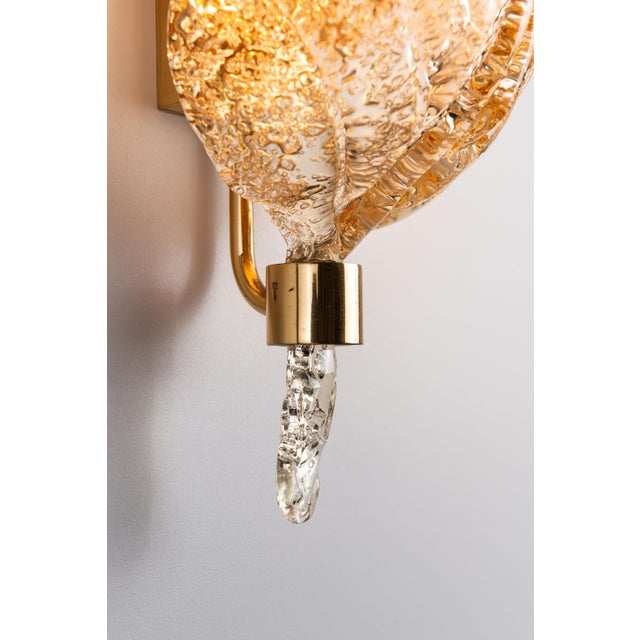 Gold Frosted Glass Leaf Wall Lamp from Hillebrand Leuchten, Germany, 1970s For Sale - Image 8 of 11
