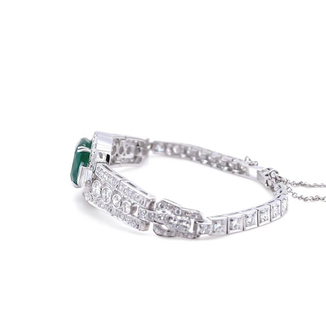 14ct White Gold Emerald & Diamond "Art-Deco" Bracelet 8.19ct For Sale - Image 4 of 7