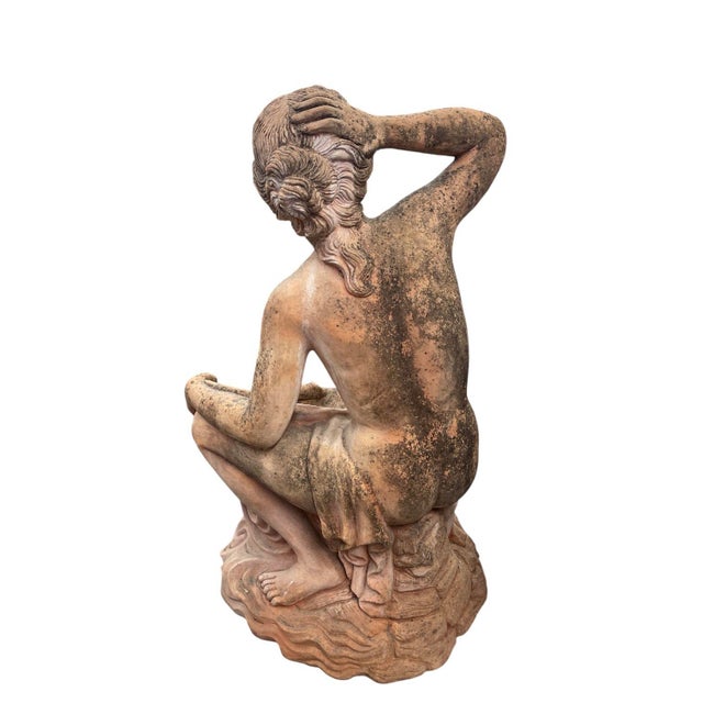 Vintage Neoclassical Terracotta Garden Fountain - Maiden With Scallop Shell For Sale - Image 4 of 7
