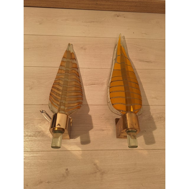 Large Wall Lights in Brass and Murano Glass, 1990s, Set of 2 For Sale - Image 4 of 18
