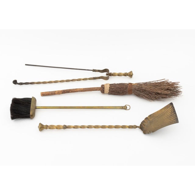 Metal Victorian Style Brass Fireplace Tools Set, 5 Pieces For Sale - Image 7 of 11
