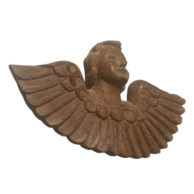 Neoclassical Antique Neoclassical Carved Wood Cherub Winged Wall Plaque For Sale - Image 3 of 12