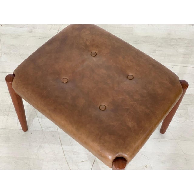 Mid-Century Brown Teak Stool For Sale - Image 4 of 8