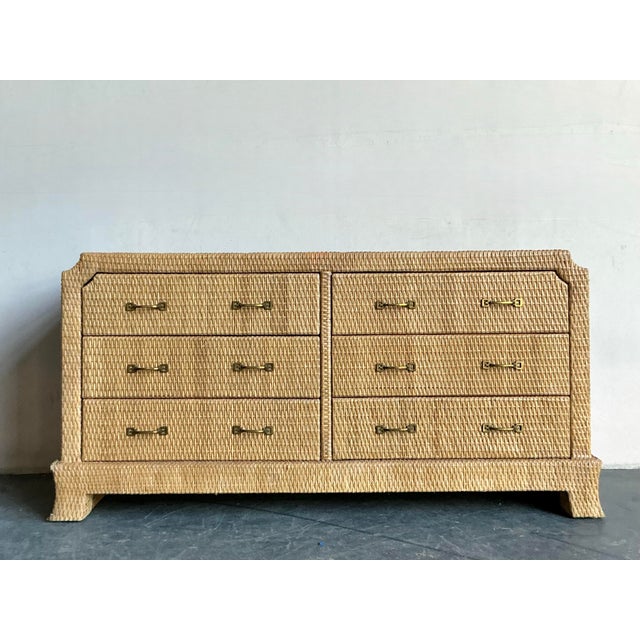 Vintage Boho Locar Woven Rattan Notched Dresser For Sale - Image 11 of 11