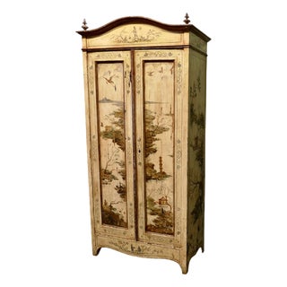Antique Painted Chinoiserie Lacquer Cupboard with Outdoor Scenes, 1850 For Sale