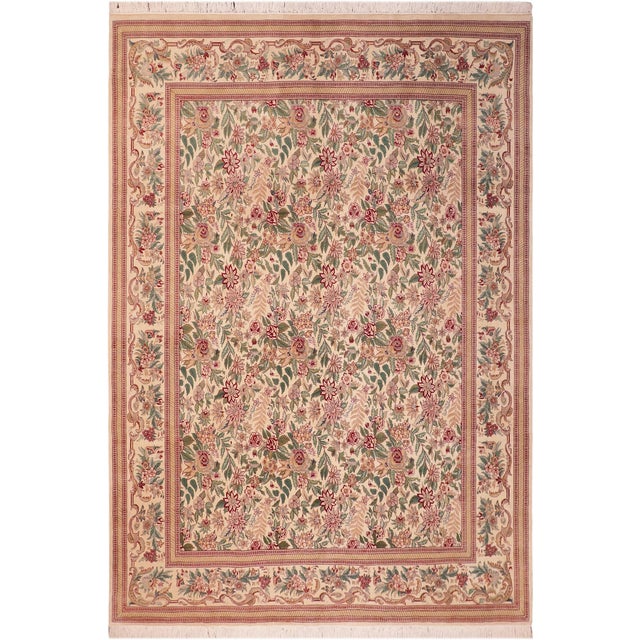 Floral 1990's Pak-Persian Beige/Gold Wool Rug - 7'11'' X 10'4'' For Sale - Image 9 of 9