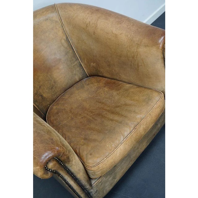 Vintage Dutch Cognac Colored Leather Club Chair For Sale - Image 14 of 17