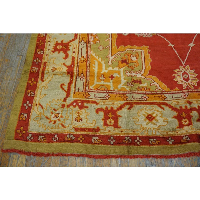 1900s Red Palmettes Arts and Crafts Antique Turkish Oushak Rug 9' X 21' 5" Handknotted Wool Carpet For Sale - Image 11 of 13