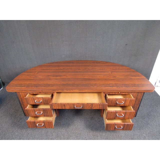 Wood 1970s Vintage Rosewood Laminate Executive Desk For Sale - Image 7 of 12
