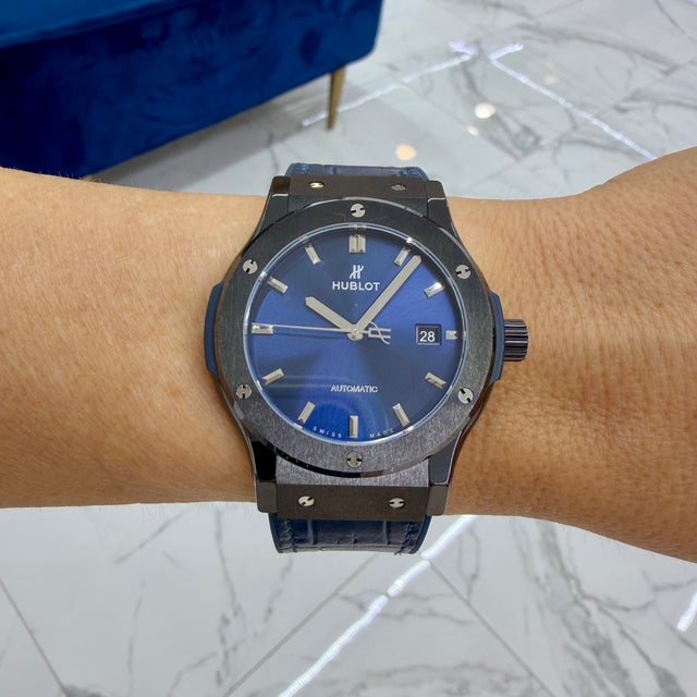 Hublot Classic Fusion 45mm 511.cm.7170.rx Titanium Blue Dial Black Ceramic Watch For Sale - Image 11 of 11