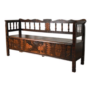 19th Century Hungarian Painted Pine Storage Bench For Sale
