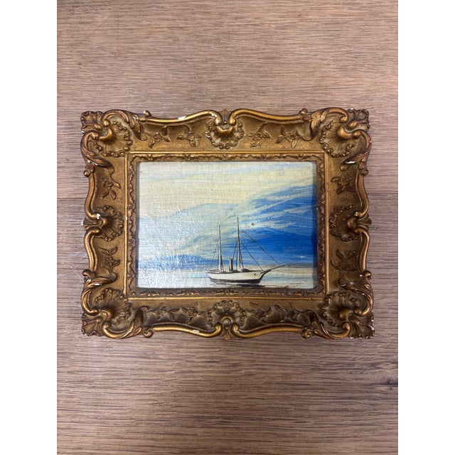 Vintage English Original Oil on Board Framed Seascape For Sale - Image 4 of 4