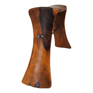 Vintage Handcarved Wood and Iron Sculptural Head Rest For Sale
