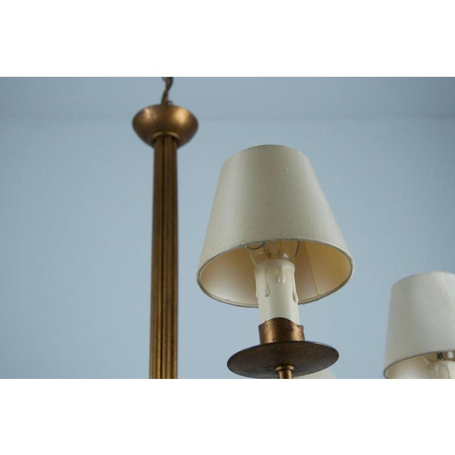 Large Brass Six-Arm Chandelier with Fabric Shades, Germany, 1970s For Sale - Image 9 of 10