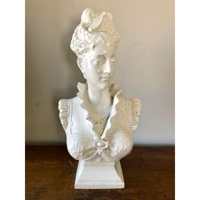 Vintage White Italian Pottery Bust of a Woman For Sale - Image 11 of 11