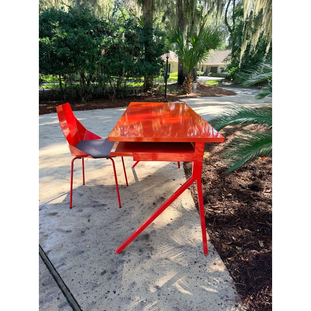 Modern Modern Red Lacquered Desk and Chair For Sale - Image 3 of 14