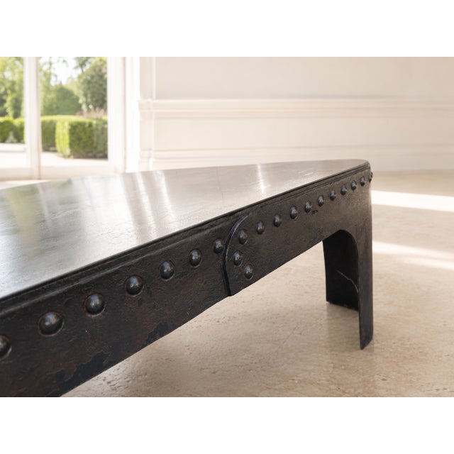 Vintage French Industrial Coffee Table in Riveted Metal, 1920 For Sale - Image 6 of 11