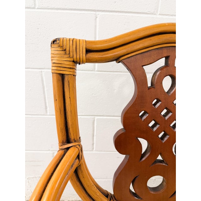 Set of 4 Coastal Palm Beach Style Bamboo and Mahogany Arm Chairs For Sale - Image 13 of 16