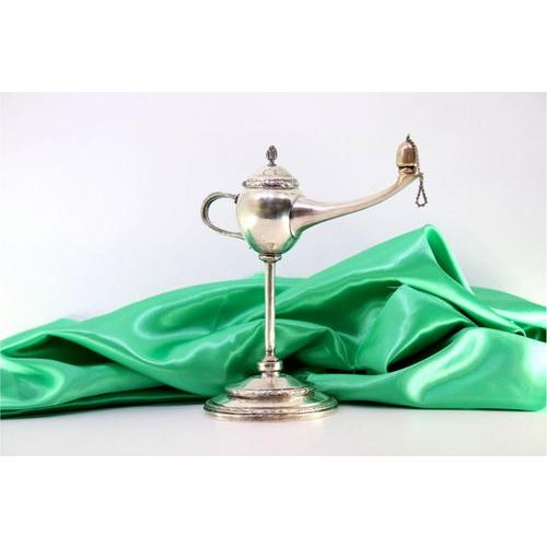 Silver Silver Table Lamp with Reliefs and Knob on the Lid For Sale - Image 8 of 9