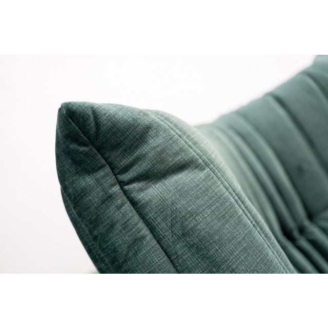 Togo Lounge Chair and Pouf in Dark Mint Velvet by Michel Ducaroy for Ligne Roset, 1973, Set of 2 For Sale - Image 15 of 18