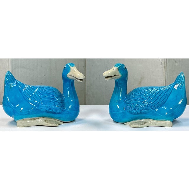 Chinese Chinese Export Ceramic Pottery Hand Painted Turquoise Ducks - Pair For Sale - Image 3 of 7