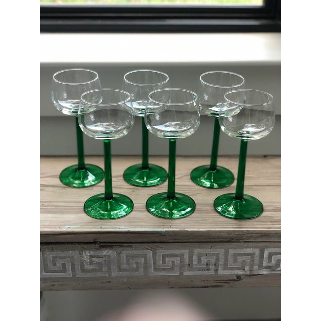 Glass Vintage French Emerald Green Stemmed Glasses-Set of 6 For Sale - Image 7 of 7
