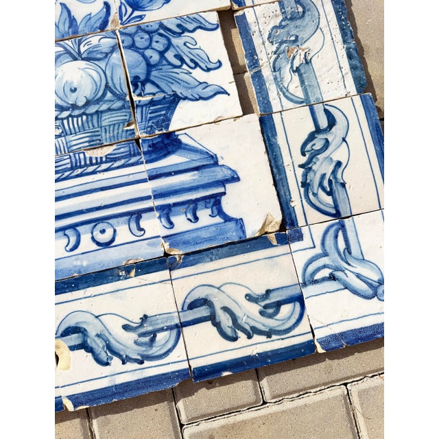 Blue 18th Century Portuguese Baroque Blue & White Flower Basket Tile Panel For Sale - Image 8 of 14