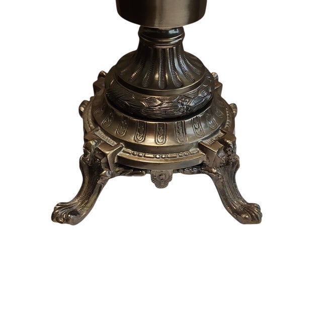 Traditional Vintage Pair Regency Style Large Hurricane Lamps For Sale - Image 3 of 5