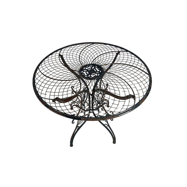 French Provincial Vintage Ornate Metal Outdoor Table For Sale - Image 3 of 7