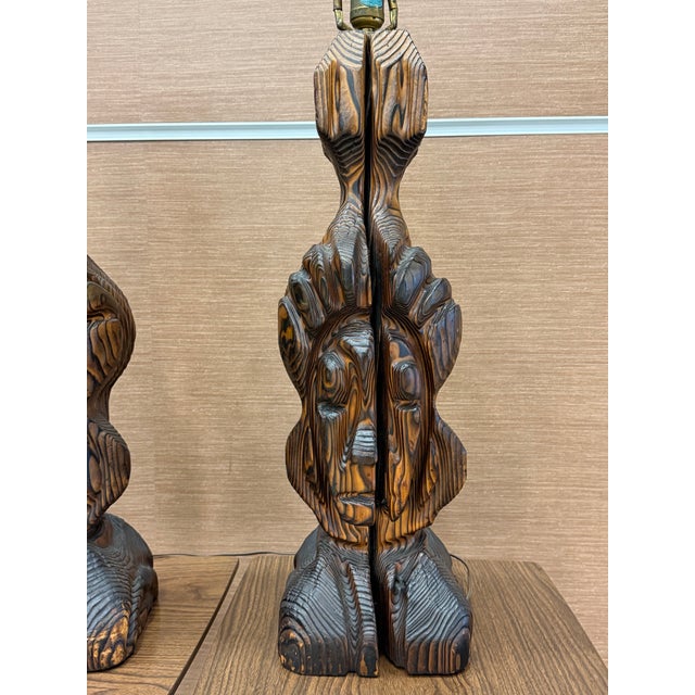 1970s Vintage Witco Figural Wood Lamps - a Pair For Sale - Image 5 of 7