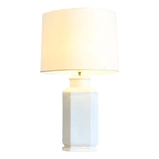 Italian White Lacquered Ceramic Table Lamp, 1970s For Sale