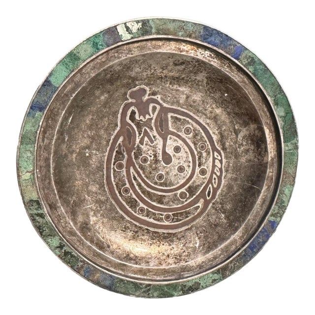 Vintage Los Castillo Mexico Mixed Metal Mid Century Modern Inlay Dish For Sale